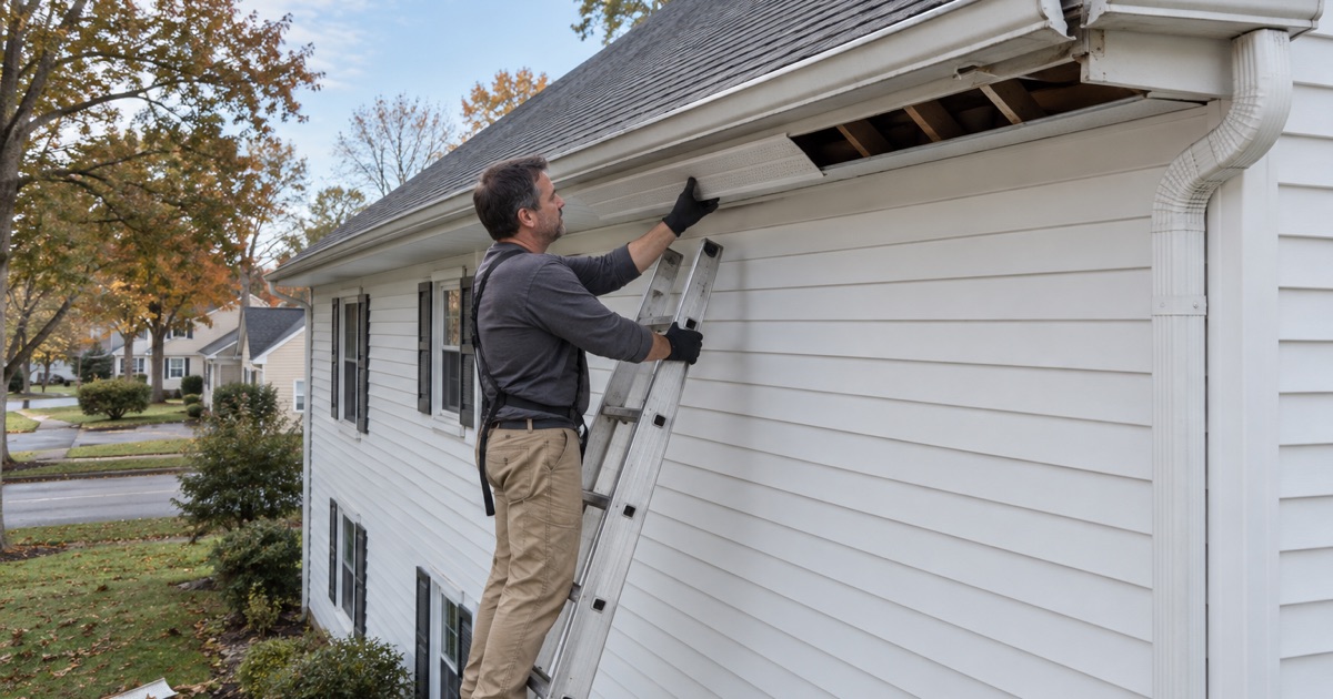 Storm repair to the soffit and gutter of an East Hanover house